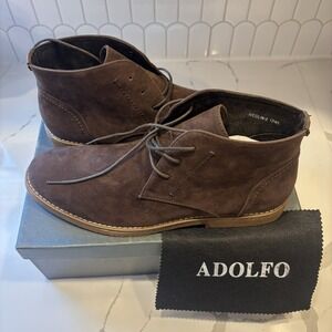 Adolfo Chukka Men's Sz 12 Lace Up Ankle Boots Brown Leather Lined Faux Suede NIB